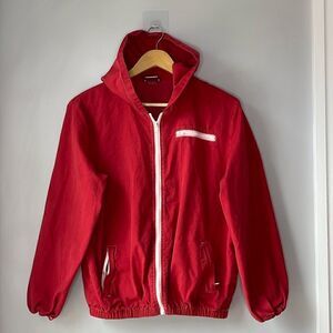 Brandy Melville John Galt Cotton Red Zip Up Jacket Hooded Windbreaker